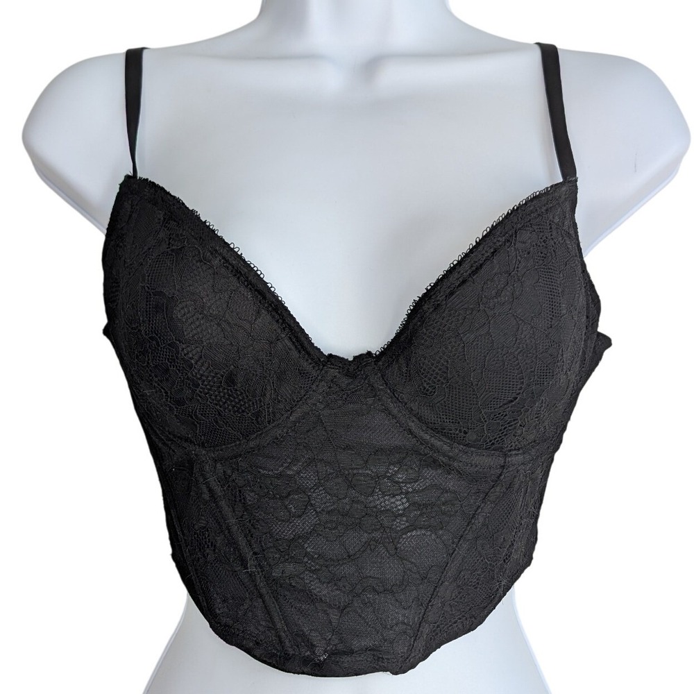 Dynamite Medium Black Lace Stretchy Lightly‎ Lined Bone Bra Bustier